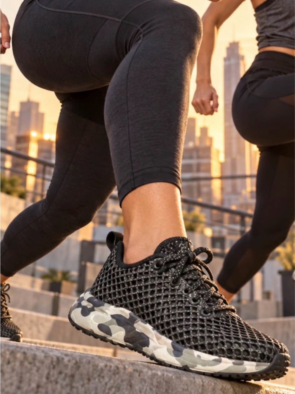 NoBull Women's Black Mesh Athletic Sneakers - Lightweight Camouflage Sole